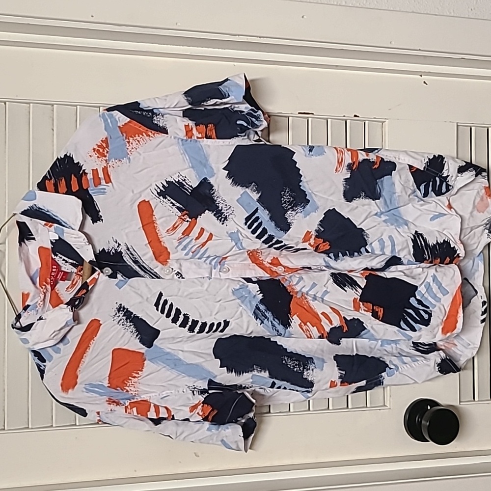 Men's Hawaiian style aloha abstract print button down shirt